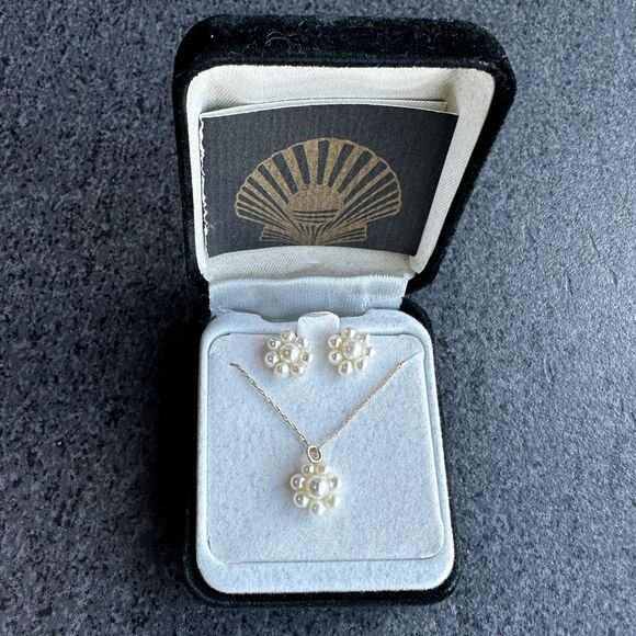 NWT 14K Gold Pearl Flower Earrings + 10K Necklace Bridal Set / Everyday Elegance - Picture 1 of 14